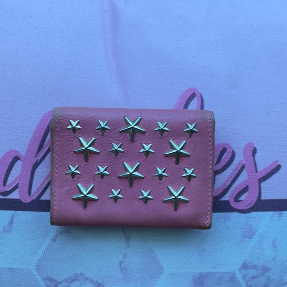Jimmy Choo Medium Pink color Tri-Fold Wallet with Silver Star Accents $50 4”x3”